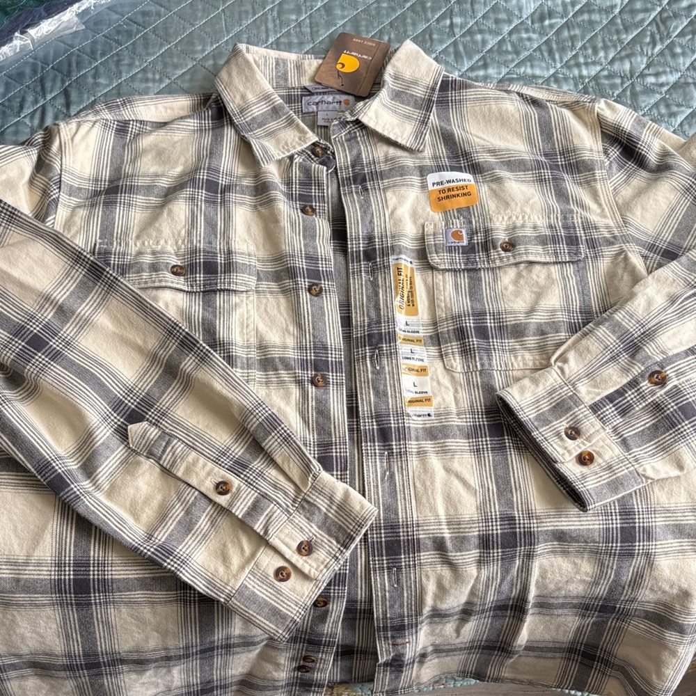 Carhartt Cream and Black Plaid Shirt